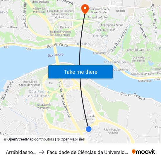 Arrábidashopping to Faculdade de Ciências da Universidade do Porto map