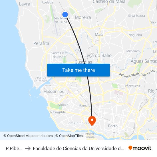 R.Ribeiro to Faculdade de Ciências da Universidade do Porto map