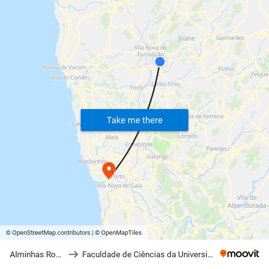 Alminhas Roubadas to Faculdade de Ciências da Universidade do Porto map