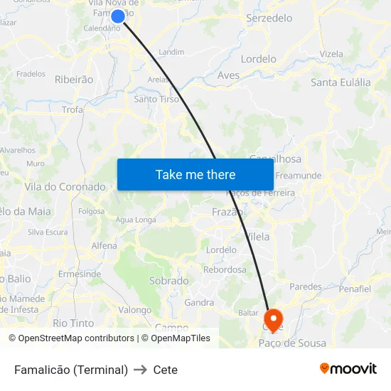 Famalicão (Terminal) to Cete map
