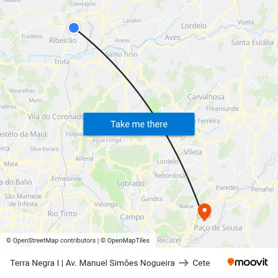 Terra Negra I | Av. Manuel Simões Nogueira to Cete map