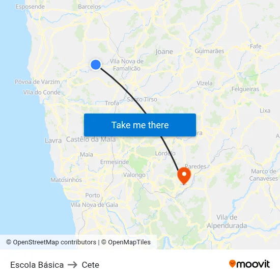 Escola Básica to Cete map