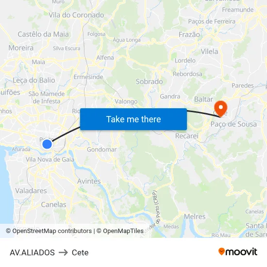 AV.ALIADOS to Cete map