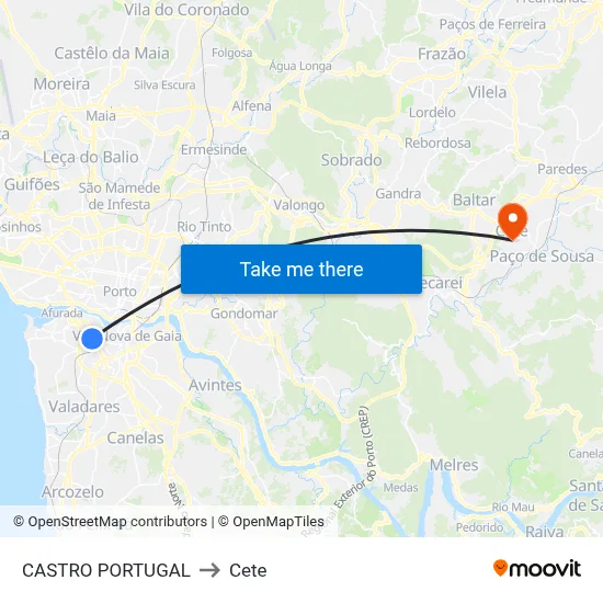 CASTRO PORTUGAL to Cete map