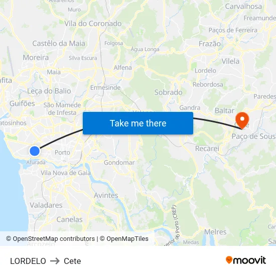 LORDELO to Cete map