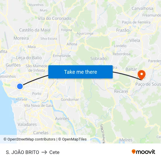 S. JOÃO BRITO to Cete map