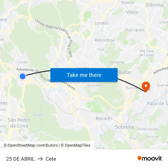 25 DE ABRIL to Cete map