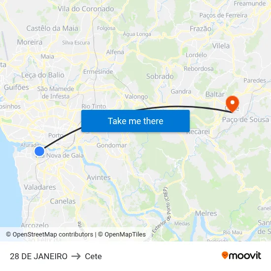 28 DE JANEIRO to Cete map