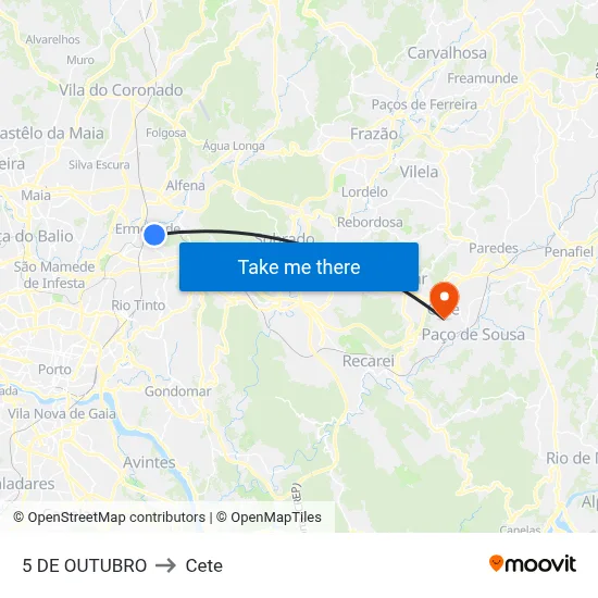 5 DE OUTUBRO to Cete map