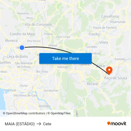MAIA (ESTÁDIO) to Cete map