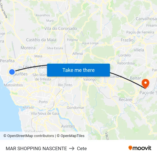 MAR SHOPPING NASCENTE to Cete map