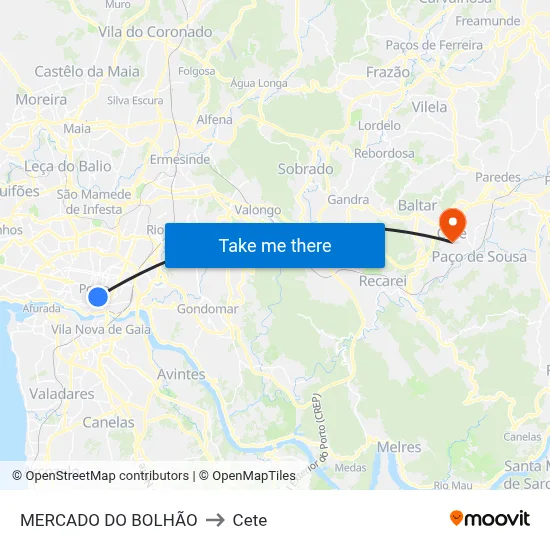MERCADO DO BOLHÃO to Cete map