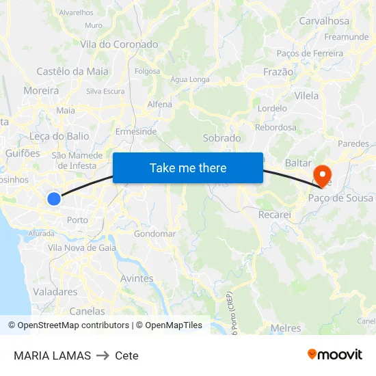 MARIA LAMAS to Cete map