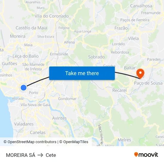 MOREIRA SÁ to Cete map