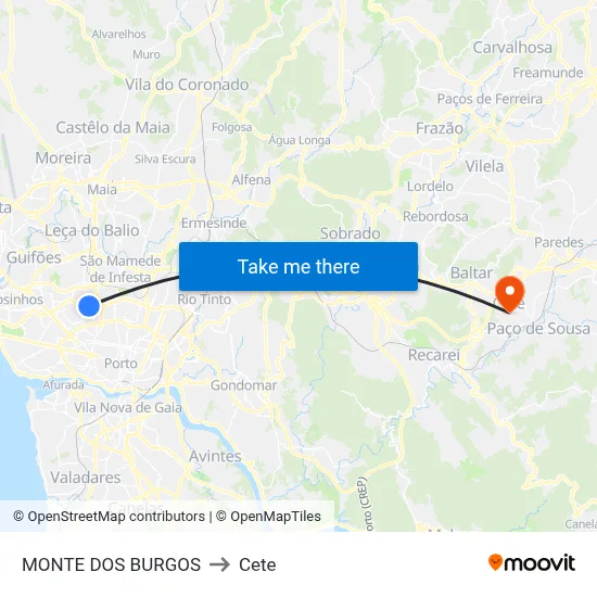 MONTE DOS BURGOS to Cete map