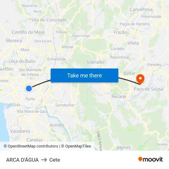 ARCA D'ÁGUA to Cete map