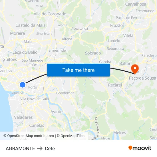 AGRAMONTE to Cete map