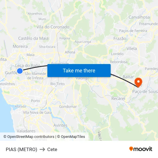 PIAS (METRO) to Cete map