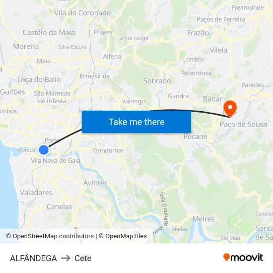 ALFÂNDEGA to Cete map
