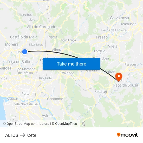 ALTOS to Cete map
