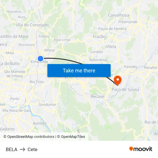 BELA to Cete map