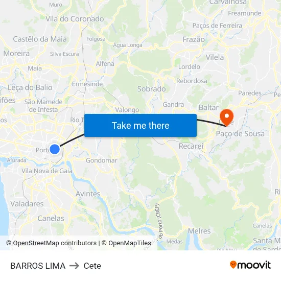 BARROS LIMA to Cete map