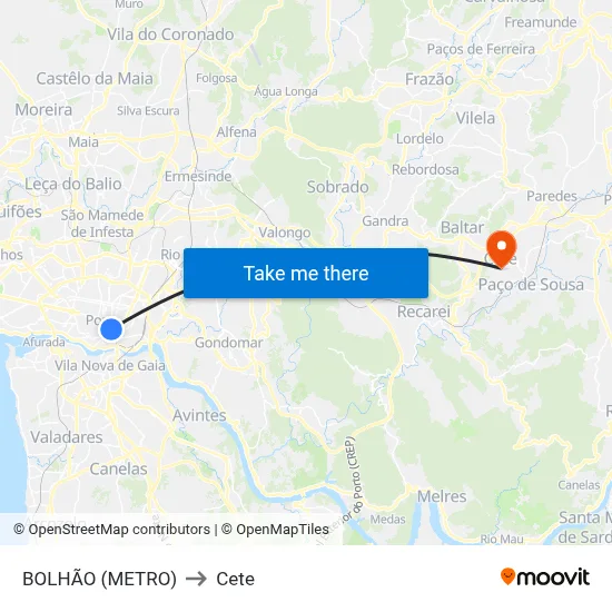 BOLHÃO (METRO) to Cete map