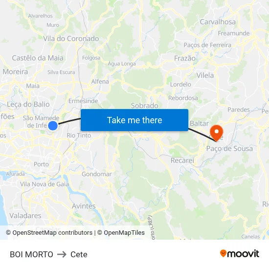 BOI MORTO to Cete map