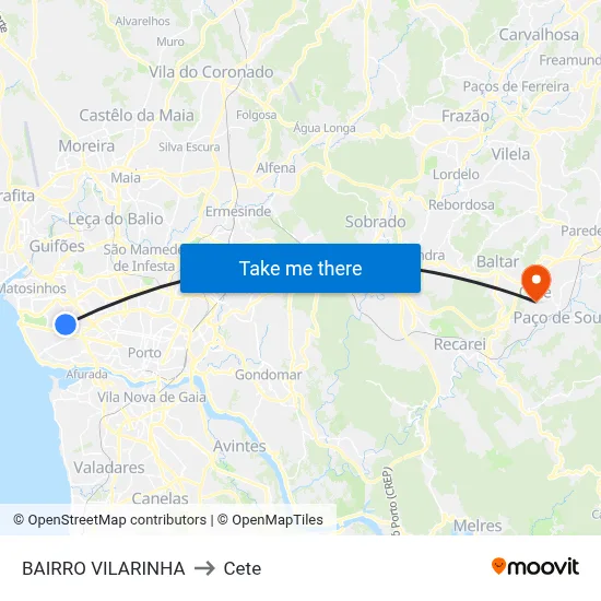 BAIRRO VILARINHA to Cete map