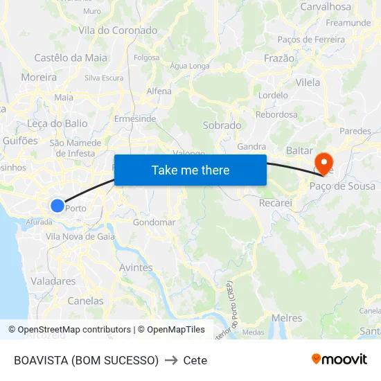 BOAVISTA (BOM SUCESSO) to Cete map