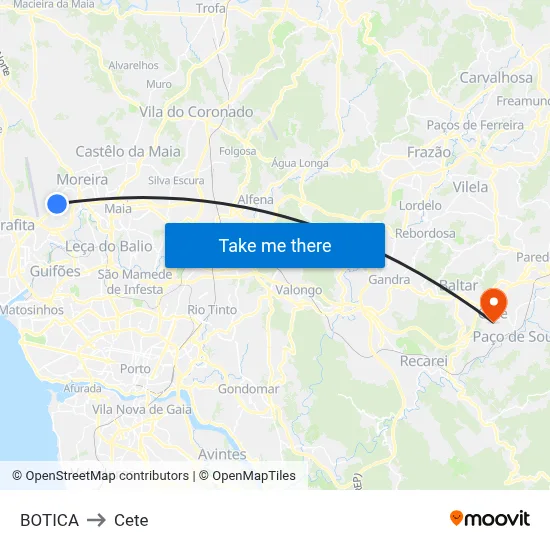 BOTICA to Cete map