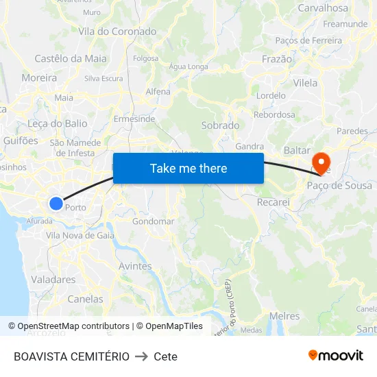 BOAVISTA CEMITÉRIO to Cete map