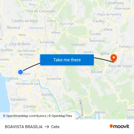 BOAVISTA BRASÍLIA to Cete map