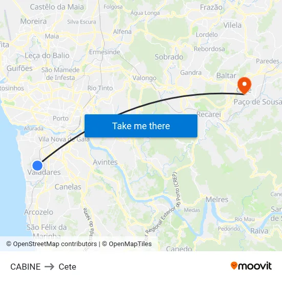 CABINE to Cete map