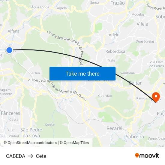 CABEDA to Cete map
