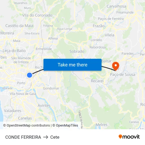 CONDE FERREIRA to Cete map