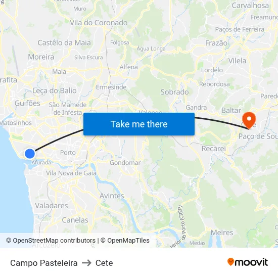 CAMPO PASTELEIRA to Cete map