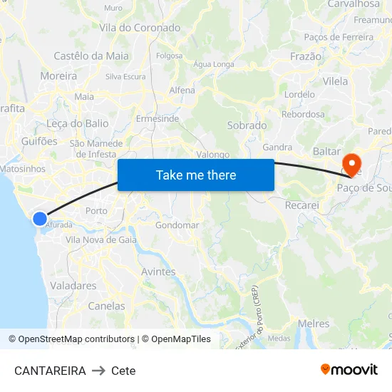 CANTAREIRA to Cete map