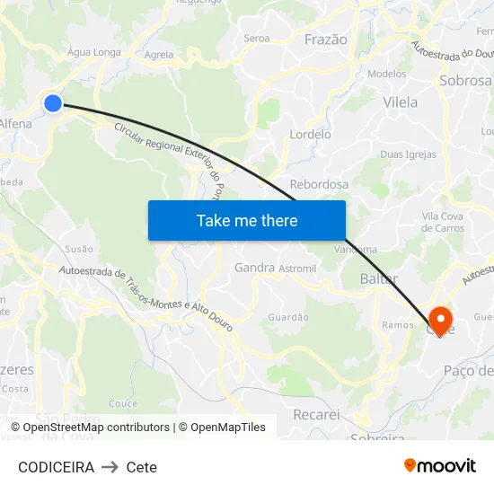 CODICEIRA to Cete map