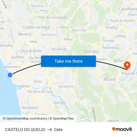 CASTELO DO QUEIJO to Cete map
