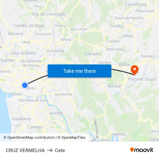 CRUZ VERMELHA to Cete map