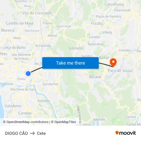 DIOGO CÃO to Cete map