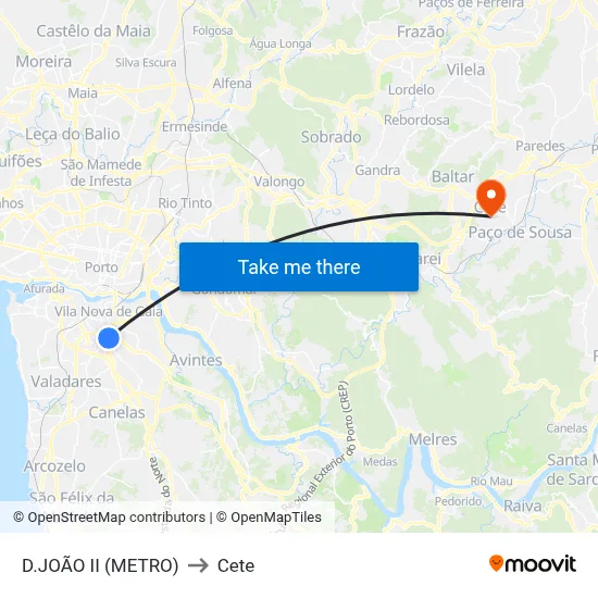 D.JOÃO II (METRO) to Cete map