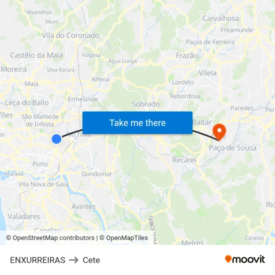 ENXURREIRAS to Cete map
