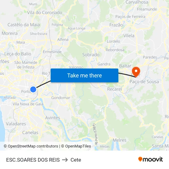 ESC.SOARES DOS REIS to Cete map