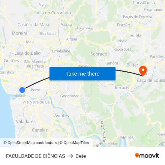 FACULDADE DE CIÊNCIAS to Cete map