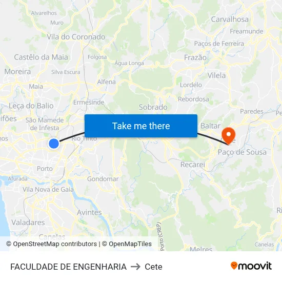 FACULDADE DE ENGENHARIA to Cete map
