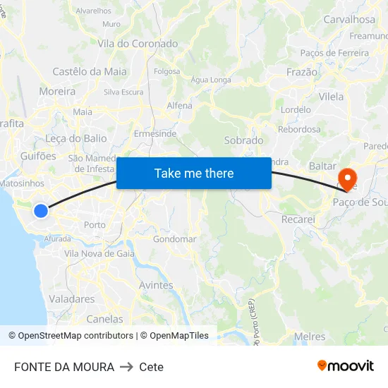 FONTE DA MOURA to Cete map