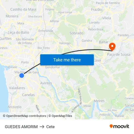 GUEDES AMORIM to Cete map