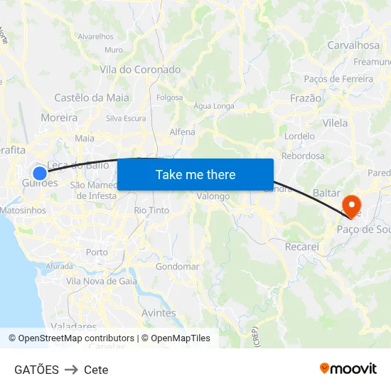 GATÕES to Cete map